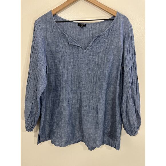 Coastal Prairie Victorian Inspired Cottage Peasant Linen Top M Boho Relax Cabin - Picture 1 of 14